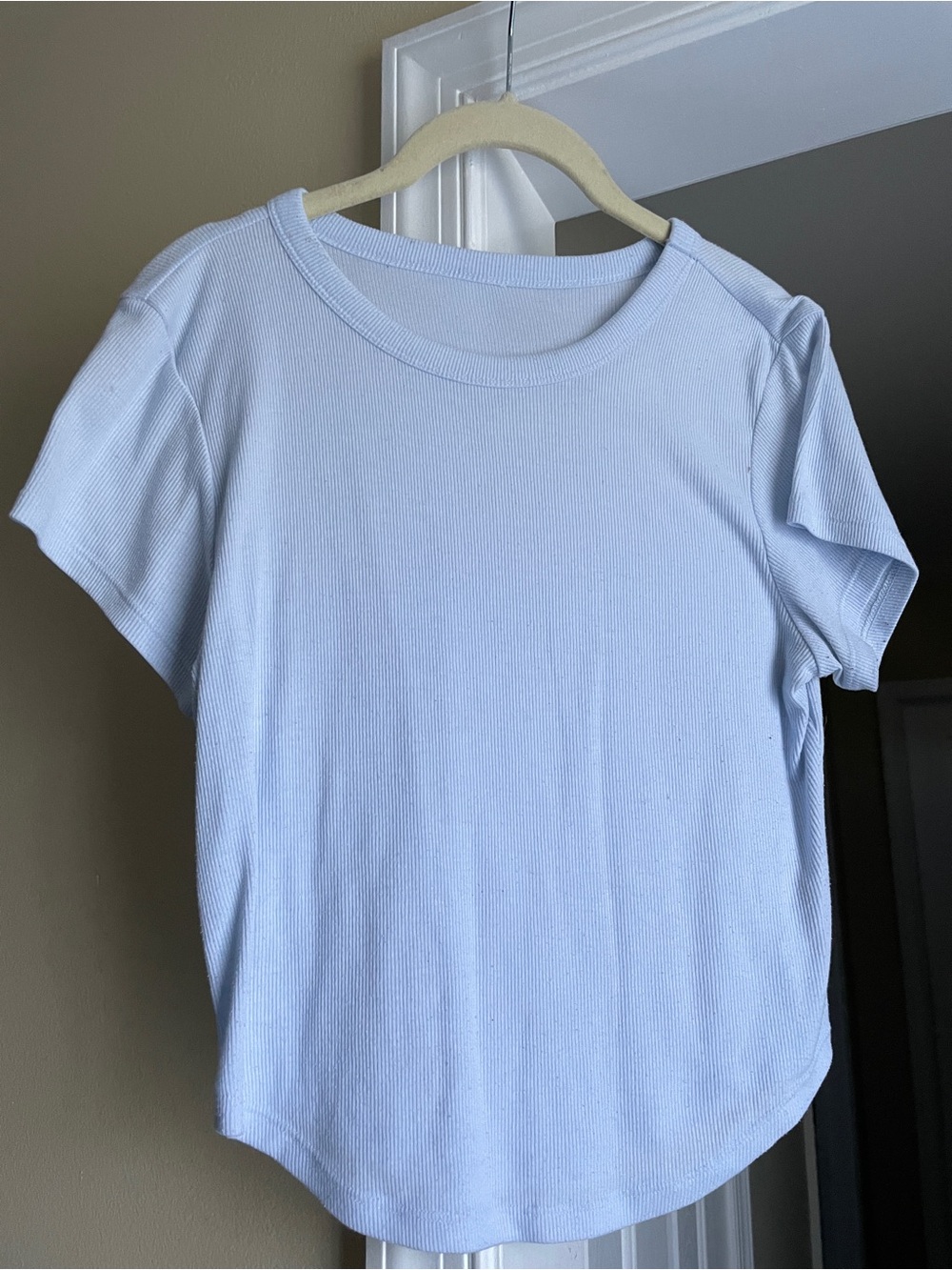 Classic Women's Ribbed Short-Sleeve Tee in Light Blue (crop length)